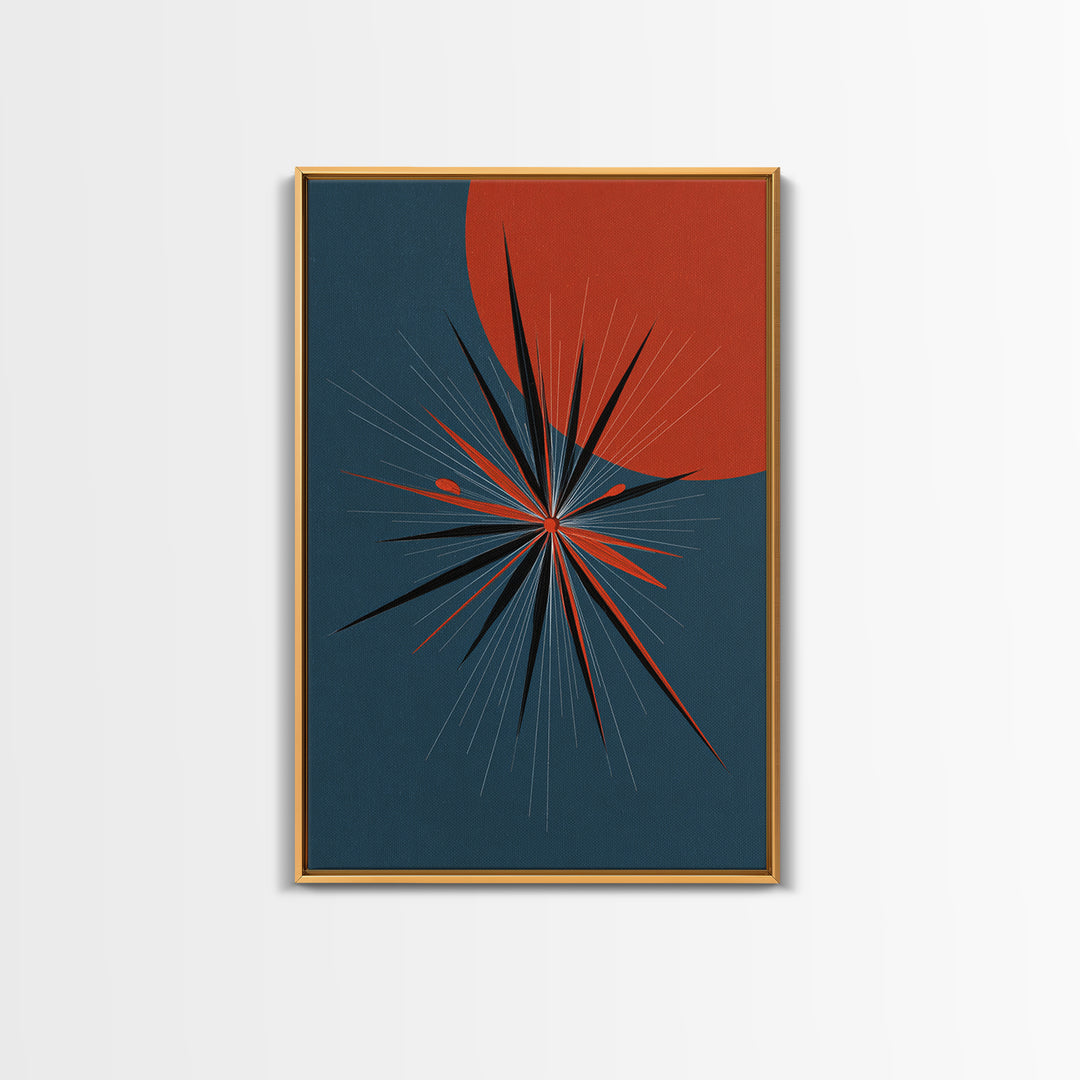 Red Sun Atomic Starburst Wall Art, Midcentury Modern Art, Retro Modern Poster, Blue Orange Abstract Print, Mcm Wall Decor