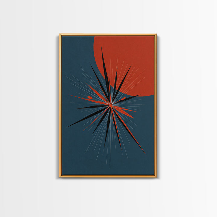 Red Sun Atomic Starburst Wall Art, Midcentury Modern Art, Retro Modern Poster, Blue Orange Abstract Print, Mcm Wall Decor