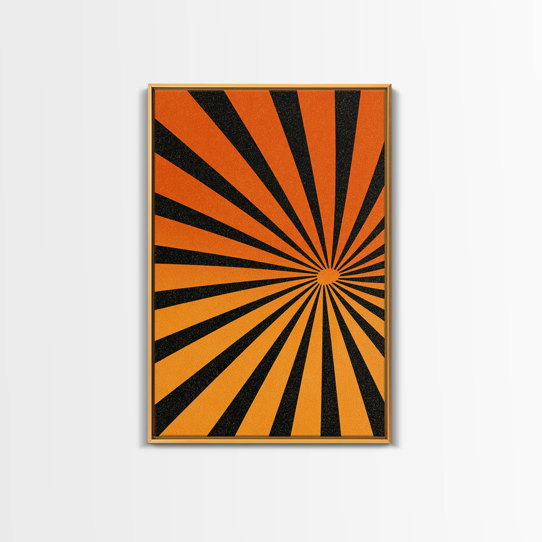 Orange Black Op Art Sunburst Canvas Print, Retro Wall Art, Geometric Art Print, Bold Mcm Decor, 70s Poster, Funky Wall Decor