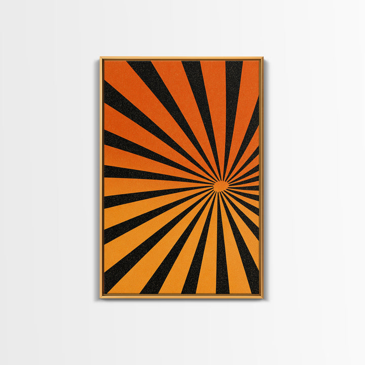 Orange Black Op Art Sunburst Canvas Print, Retro Wall Art, Geometric Art Print, Bold Mcm Decor, 70s Poster, Funky Wall Decor