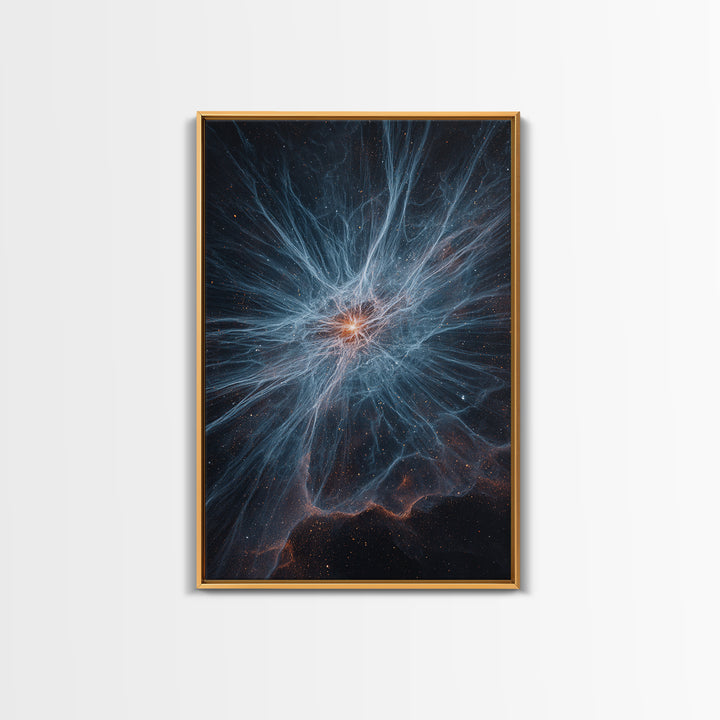 Blue White Nebula Energy Burst Wall Art, Space Abstract Art, Modern Digital Art, Scenic Sci Fi Poster, Statement Wall Decor
