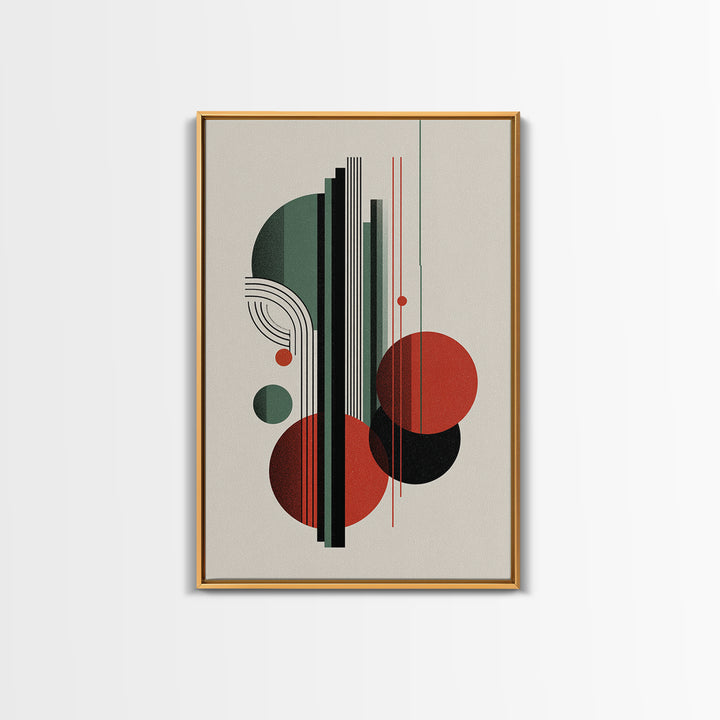 Red Green Bauhaus Circles Wall Art, Midcentury Modern Geometric Print, MCM Decor, Abstract Lines For Living Room Home Decor Print