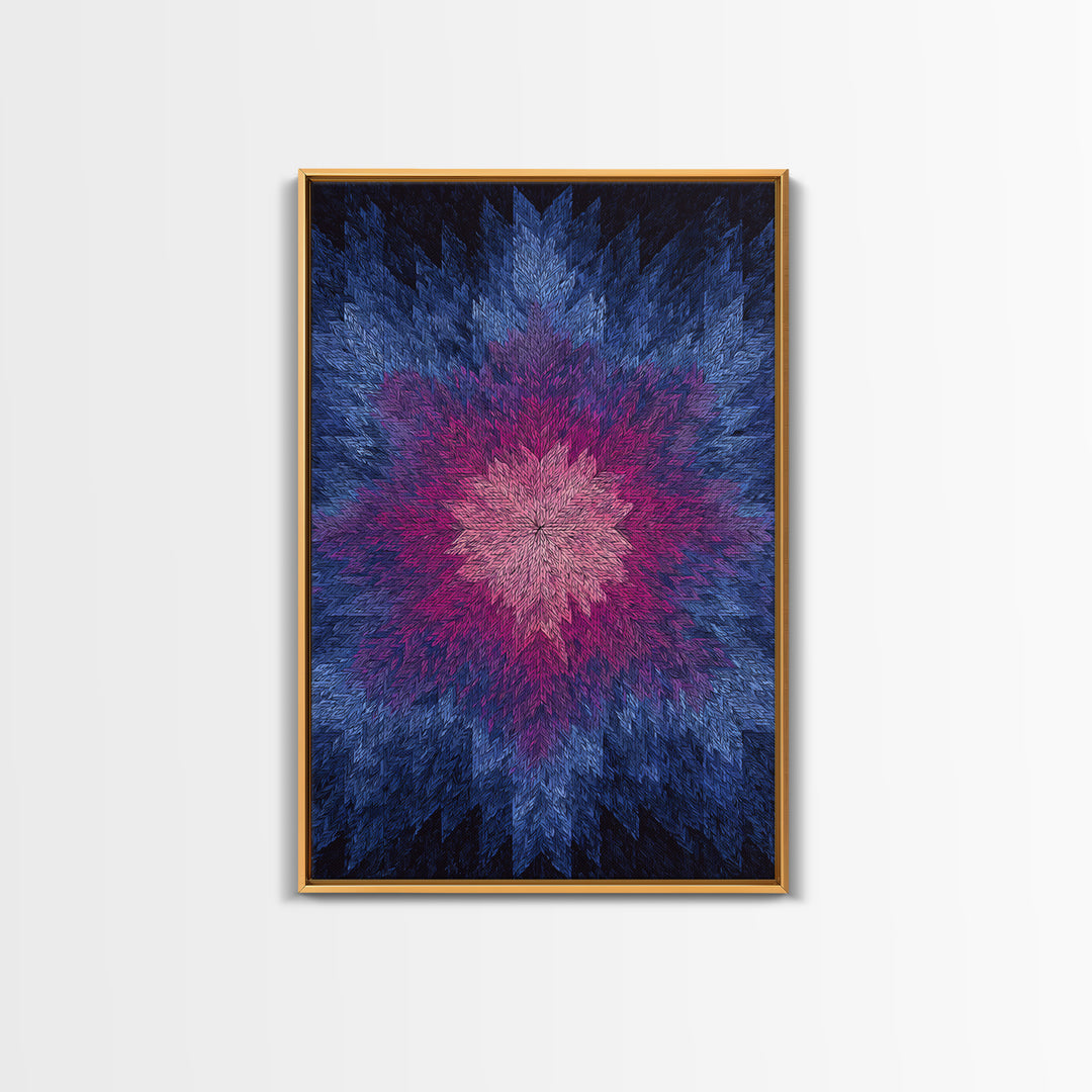 Blue Pink Textured Starburst, Canvas Print, Geometric Wall Art, Modern Abstract Decor, Vibrant Mcm Living Room Poster Artwork