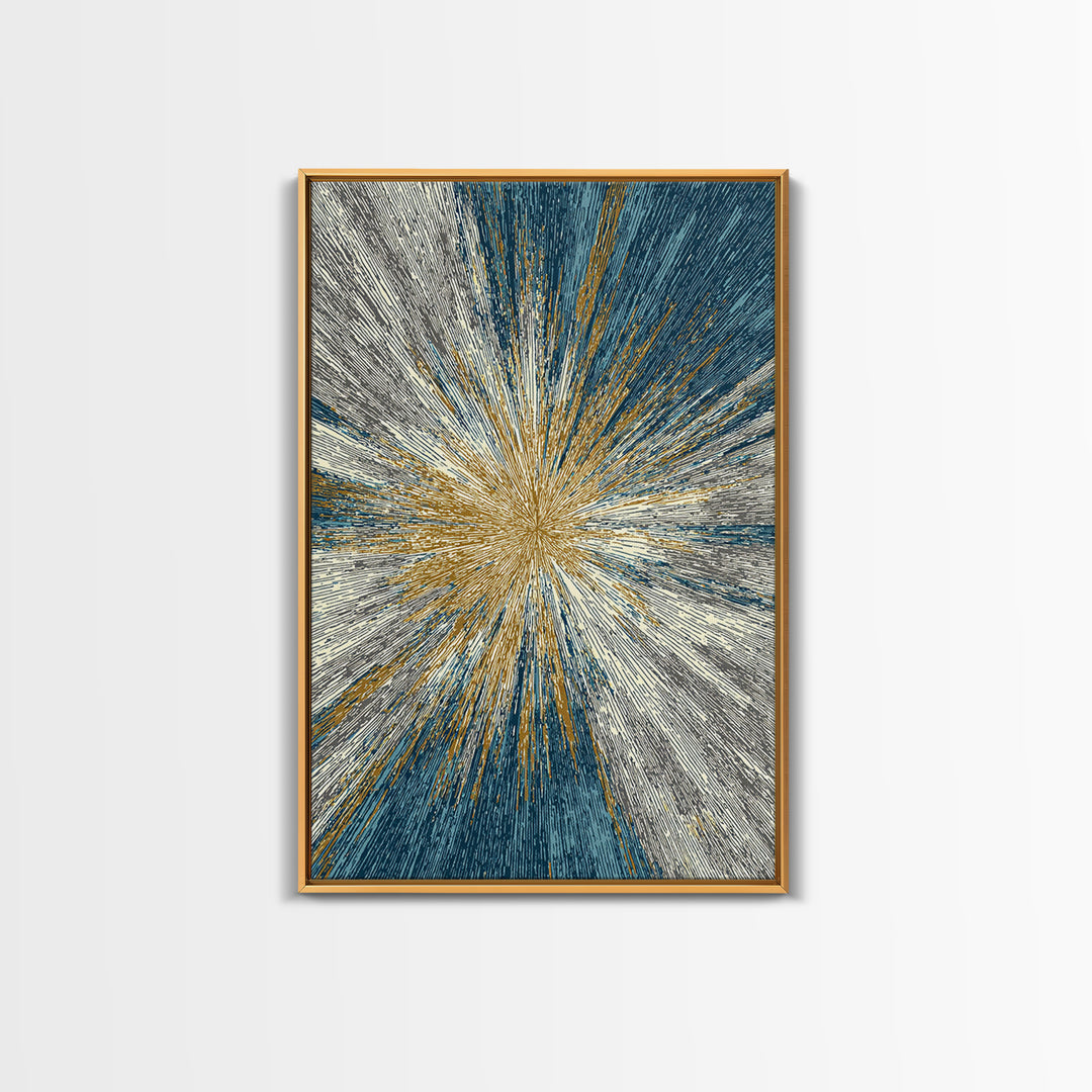 Gold And Teal Radiating Starburst Canvas Print, Midcentury Modern Art, Atomic Retro Wall Decor, Bold Geometric Home Decor