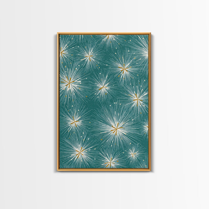 Teal Atomic Starburst Pattern Wall Art, Midcentury Modern Art Print, Retro Wall Decor, Gold White Abstract Home Decor Print