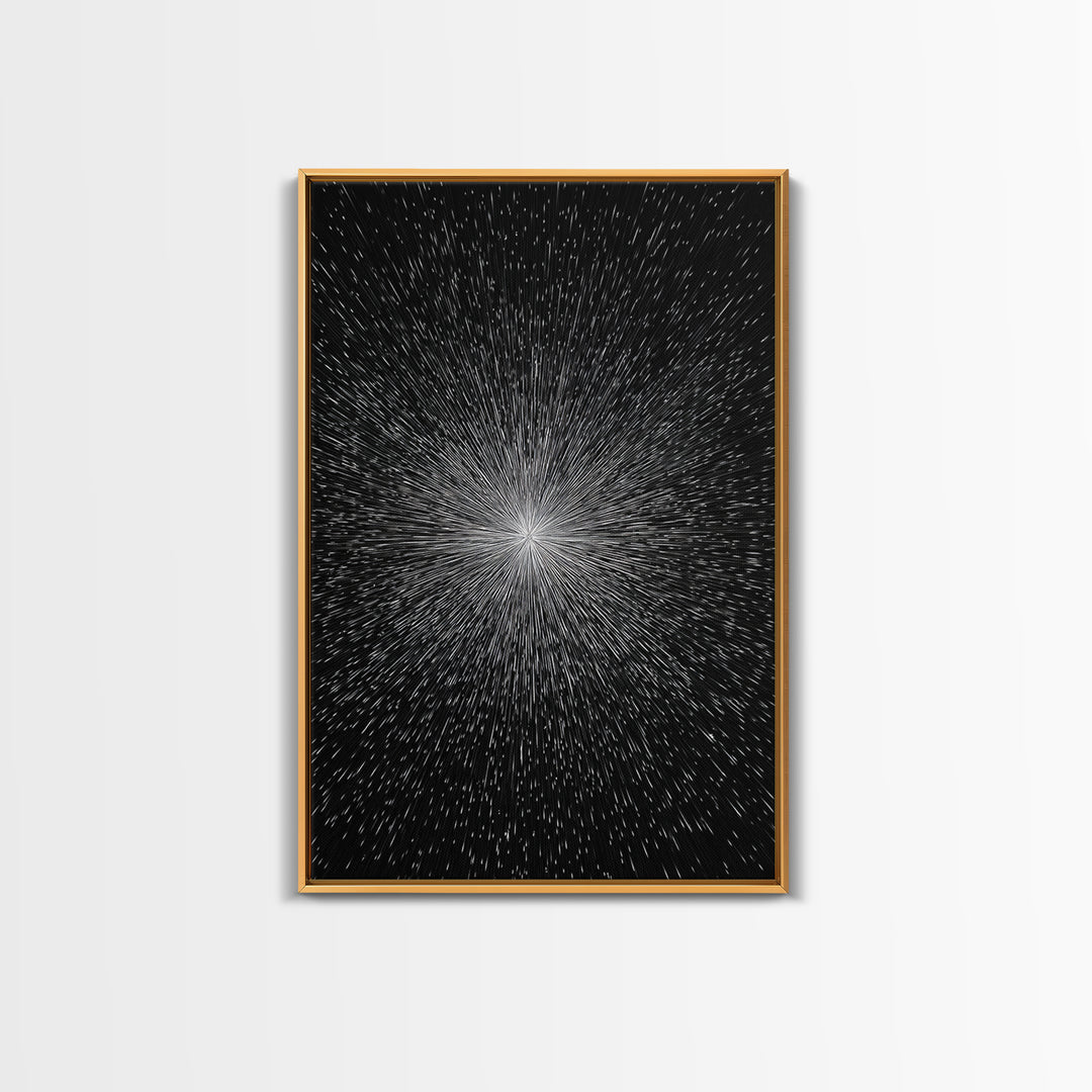 Black White Warp Speed Starburst Canvas Print, Modern Abstract Art, Space Wall Decor, Minimalist Sci Fi Poster, Cosmic Decor