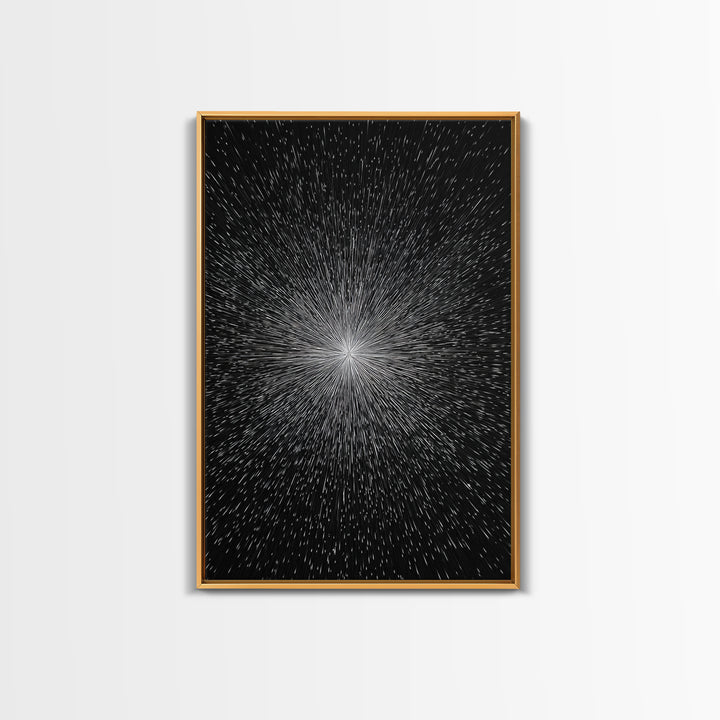 Black White Warp Speed Starburst Canvas Print, Modern Abstract Art, Space Wall Decor, Minimalist Sci Fi Poster, Cosmic Decor