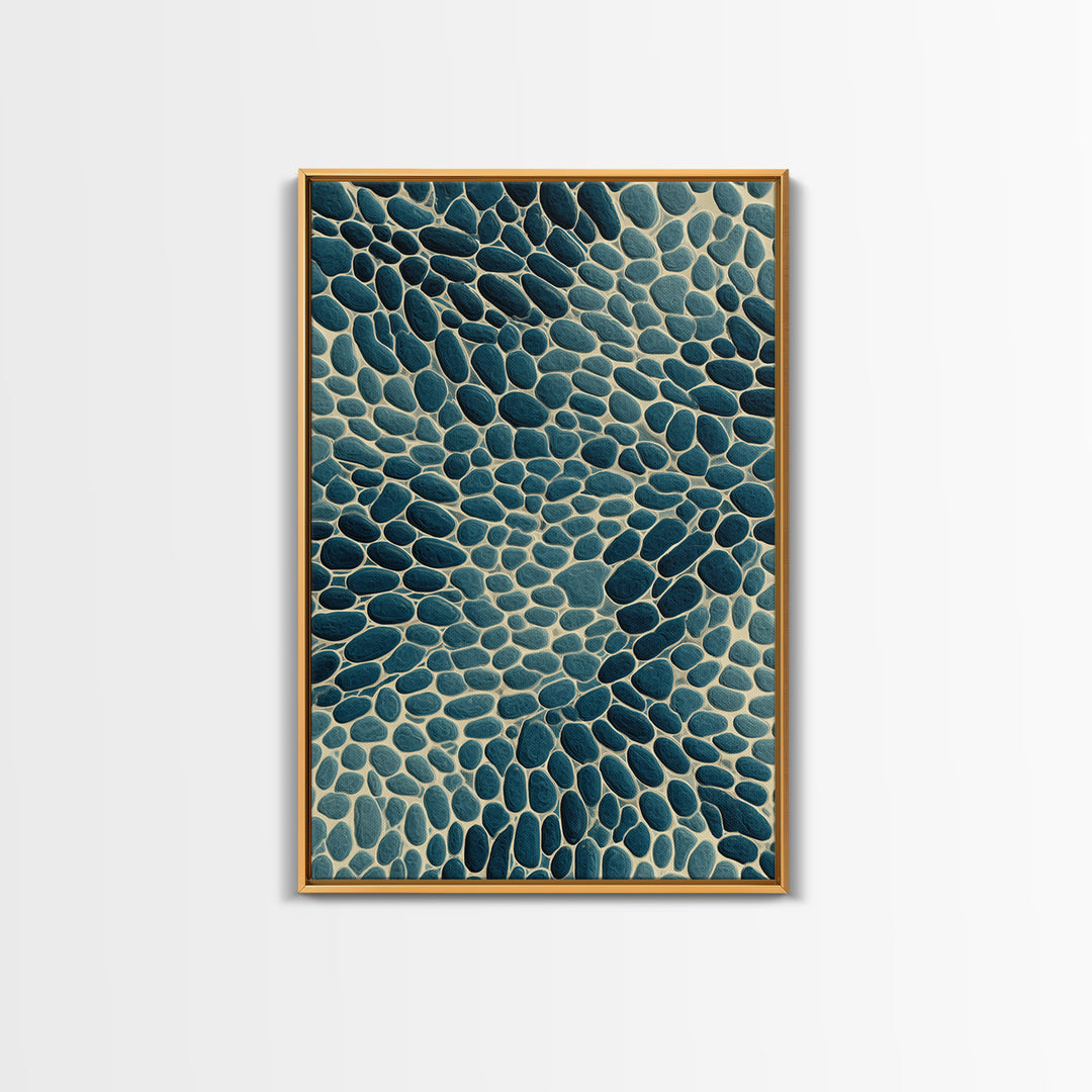 Teal Pebble Mosaic Abstract Wall Art, Modern Geometric Art Print, Coastal Home Decor, Blue Beige Organic Pattern Decor Print