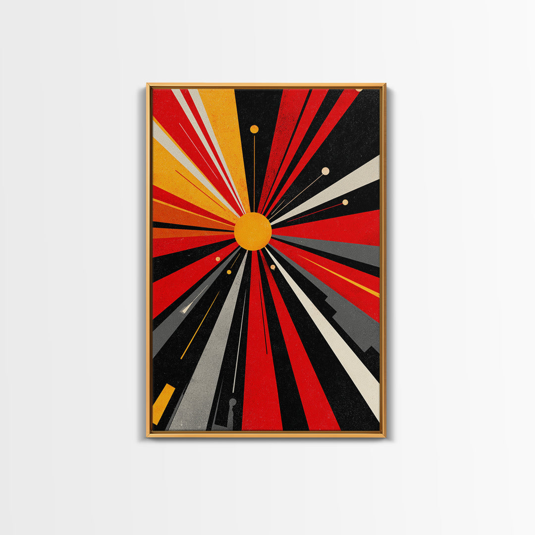 Atomic Red Black Starburst Canvas Print, Mid Century Modern Abstract Wall Art, Geometric Space Poster, Retro Bauhaus Decor