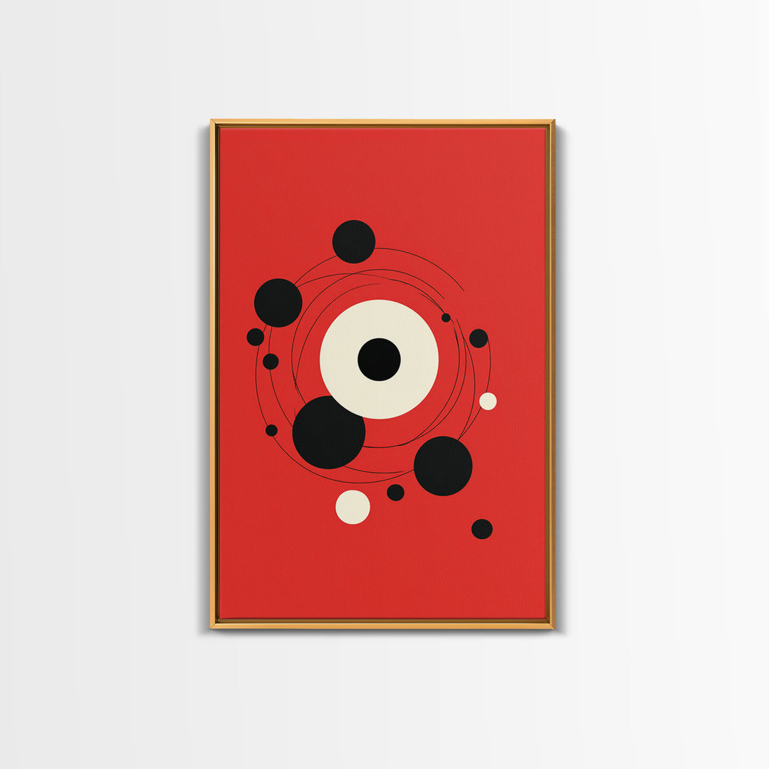 Red Orbit Circles Abstract Canvas Print, Mid Century Modern Wall Art, Minimal Geometric Poster, Atomic Space Decor Gift For Home