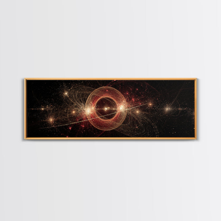 Glowing Cosmic Ring With Gold Sparks Wall Art, Abstract Space Poster, Modern Wall Decor, Galaxy Print, Black Red Home Decor