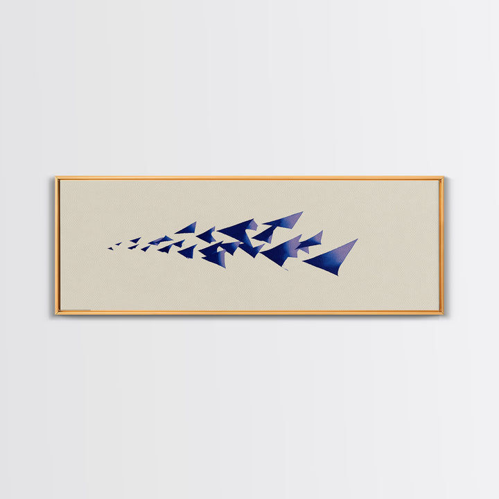 Blue Triangle Flock Abstract Canvas Print, Midcentury Modern Art, Geometric Shapes Art, Minimalist Wall Art, Modern Decor
