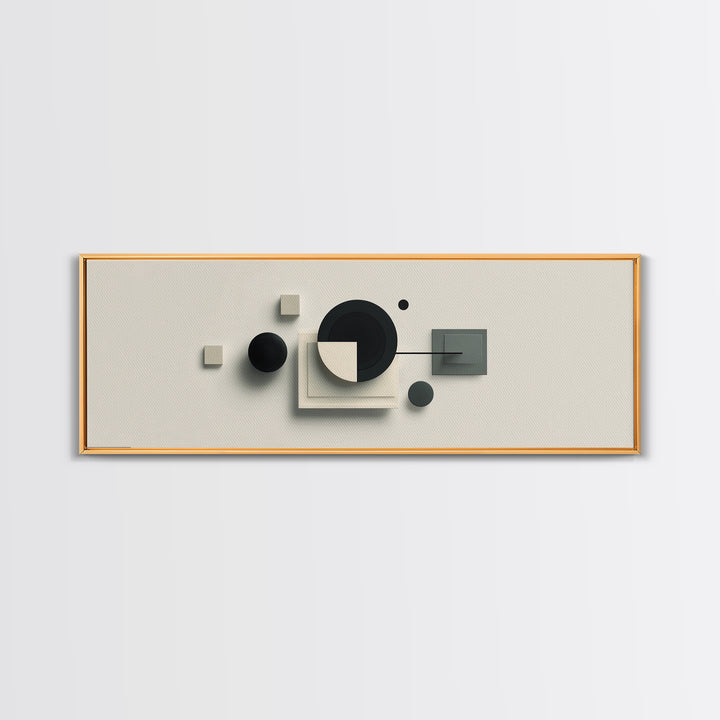 Neutral Three Dimensional Geometric Circles Framed Canvas Print, Midcentury Modern Art, Abstract Decor Art, Modern Home Decor, Office Art