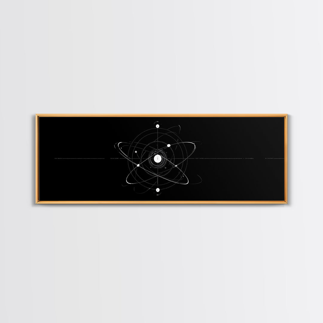 White Atomic Orbit Diagram Wall Art, Midcentury Modern Art, Space Abstract Art, Science Poster, Black Retro Art, Modern Decor