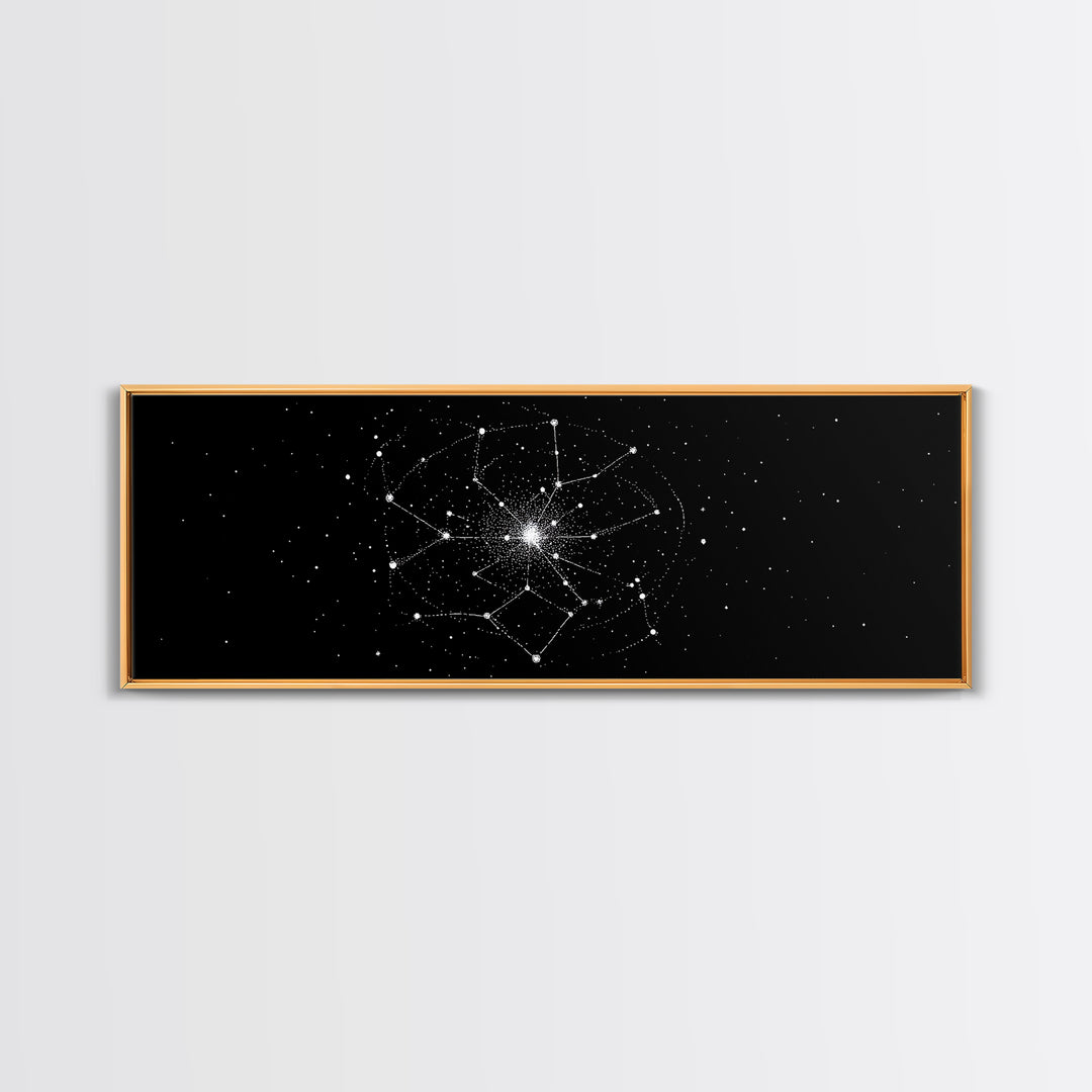 Constellation Star Map Abstract Wall Art, Geometric Wall Art, Space Poster, Midcentury Modern Art Print, Black Celestial Decor