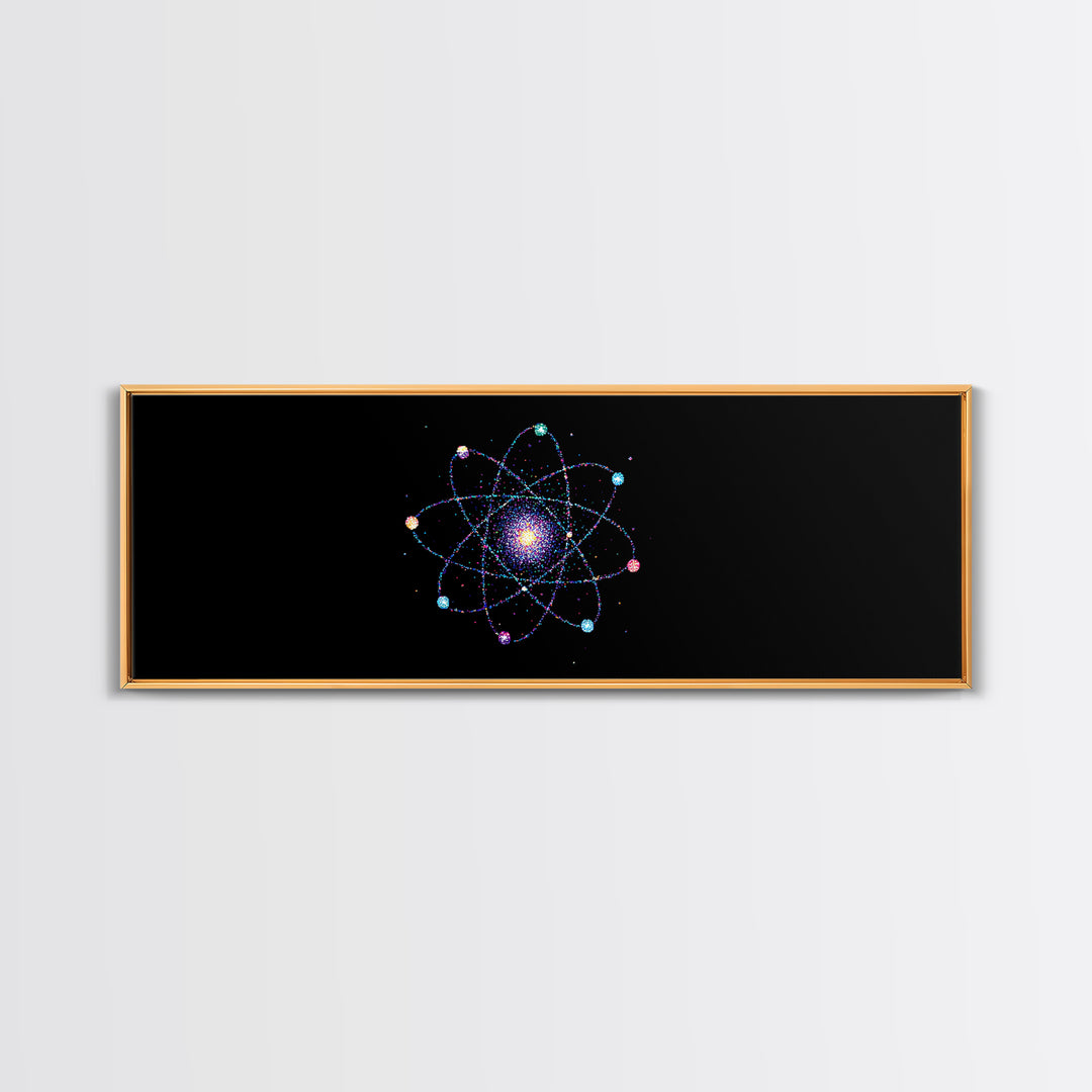 Colorful Atomic Galaxy Canvas Print, Space Abstract Art, Midcentury Modern Art, Cosmic Retro Art, Black Science Decor, Modern Wall Art