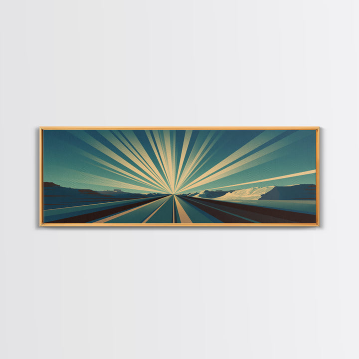 Radiant Teal Highway Horizon Wall Art, Midcentury Modern Art Print, Retro Landscape Poster, Modern Wall Decor For Office
