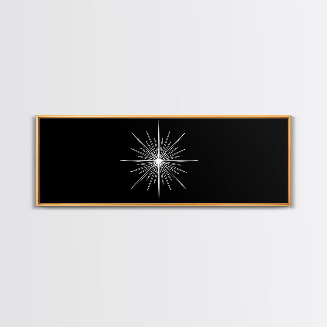White Atomic Starburst On Black Wall Art, Mid Century Modern Decor, Retro Geometric Print, Minimalist MCM Wall Decor, Abstract Art