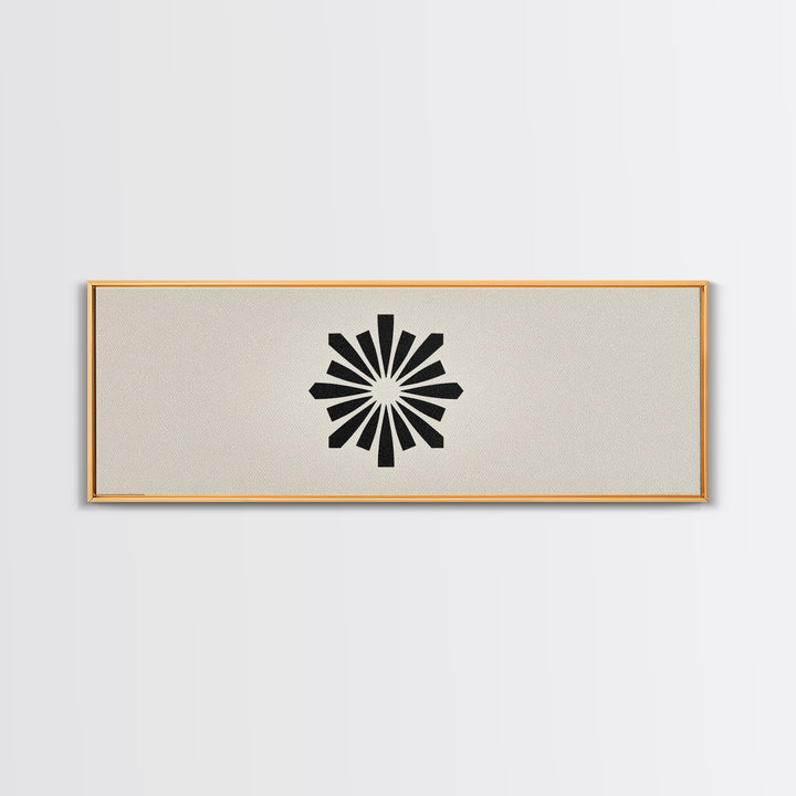 Black Radial Sunburst On Beige Canvas Print, Mid Century Modern Art, Atomic Retro Poster, Minimalist Geometric Wall Decor