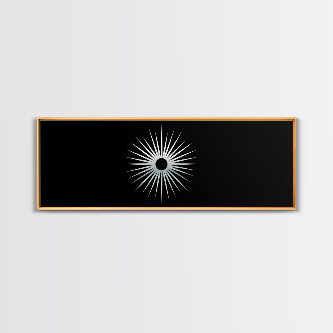White Solar Eclipse Starburst Wall Art, Mid Century Modern Print, Black Retro Abstract Poster, Atomic MCM Wall Decor, Minimalist Art