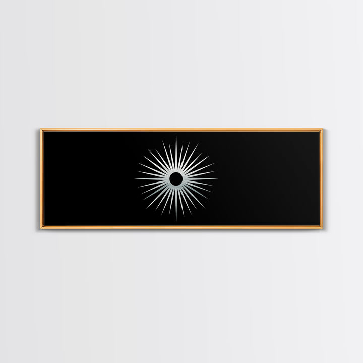 White Solar Eclipse Starburst Wall Art, Mid Century Modern Print, Black Retro Abstract Poster, Atomic MCM Wall Decor, Minimalist Art