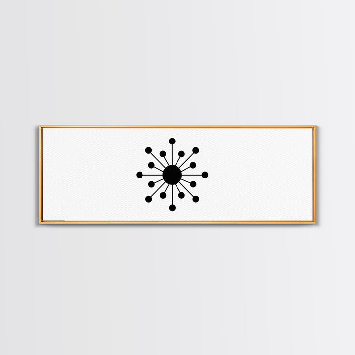 Black Atomic Orb And Dots Framed Canvas Print, Mid Century Modern Art, Retro Geometric Poster, Minimalist MCM Decor, Wall Art