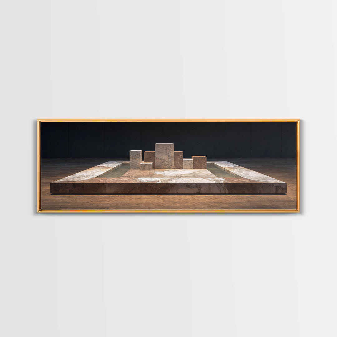 Modern Stone Geometric Platform Wall Art, Midcentury Modern Abstract Canvas, Architectural Decor, Neutral Gallery Print Gift