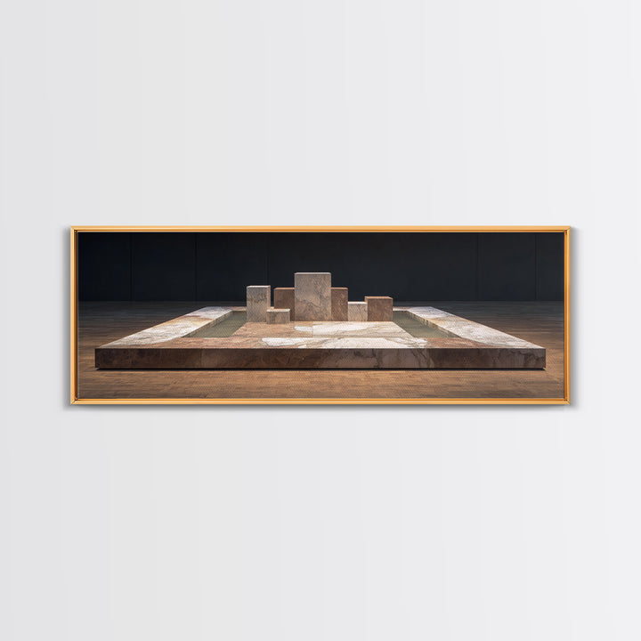 Modern Stone Geometric Platform Wall Art, Midcentury Modern Abstract Canvas, Architectural Decor, Neutral Gallery Print Gift