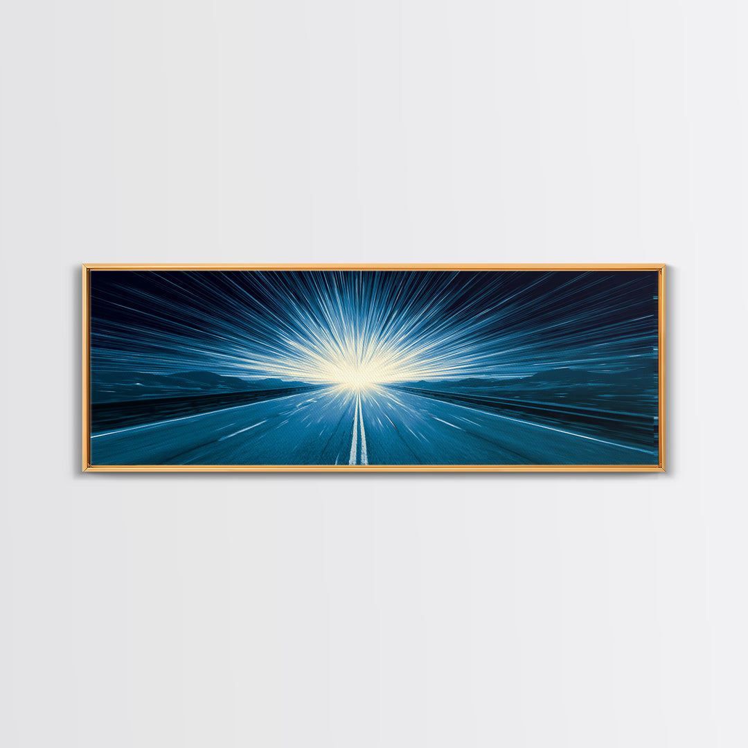 Electric Cyan Light Burst Canvas Print, Sci Fi Retro Wall Art, Modern Abstract Art, Blue Geometric Decor For Office Or Game Room