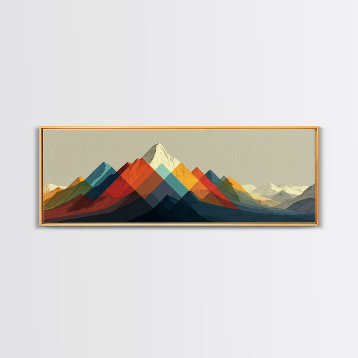 Geometric Rainbow Mountain Range Wall Art, Mid Century Modern Landscape Print, Colorful Abstract Decor, Living Room Poster