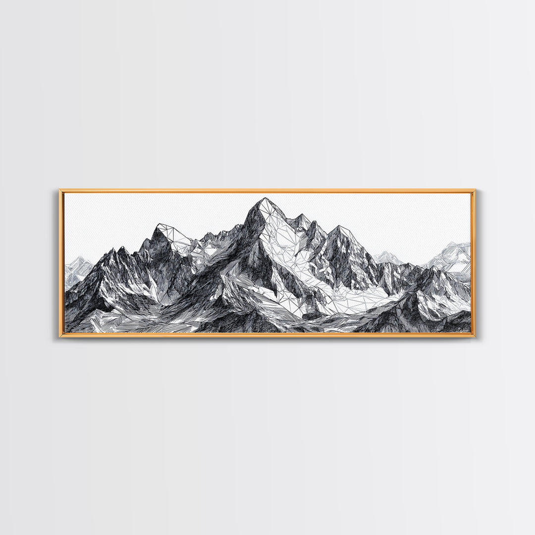 Black White Mountain Line Drawing Wall Art, Minimalist Landscape Print, Modern Office Decor, Alpine Sketch Poster Gift For Him