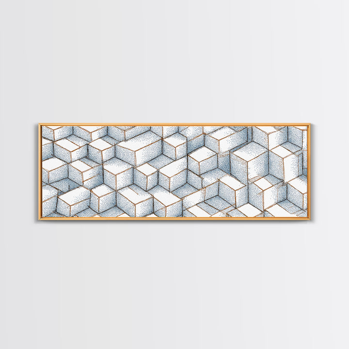 Isometric Blue Cube Pattern Wall Art, Geometric Art Print, Modern Wall Decor, Bauhaus Poster, Home Office Art, Abstract Decor