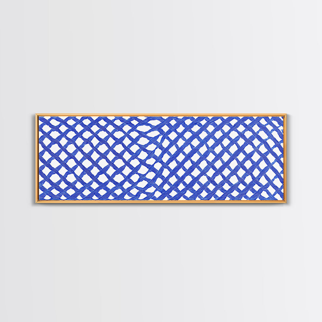Blue Hand Drawn Lattice Wall Art, Geometric Pattern Poster, Modern Wall Decor, Op Art, Minimalist Art Print, Office Decor