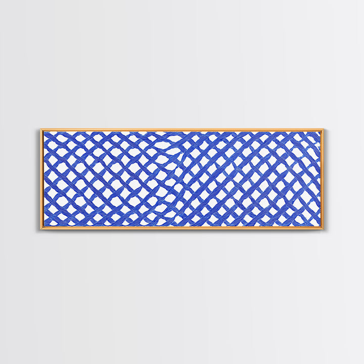 Blue Hand Drawn Lattice Wall Art, Geometric Pattern Poster, Modern Wall Decor, Op Art, Minimalist Art Print, Office Decor