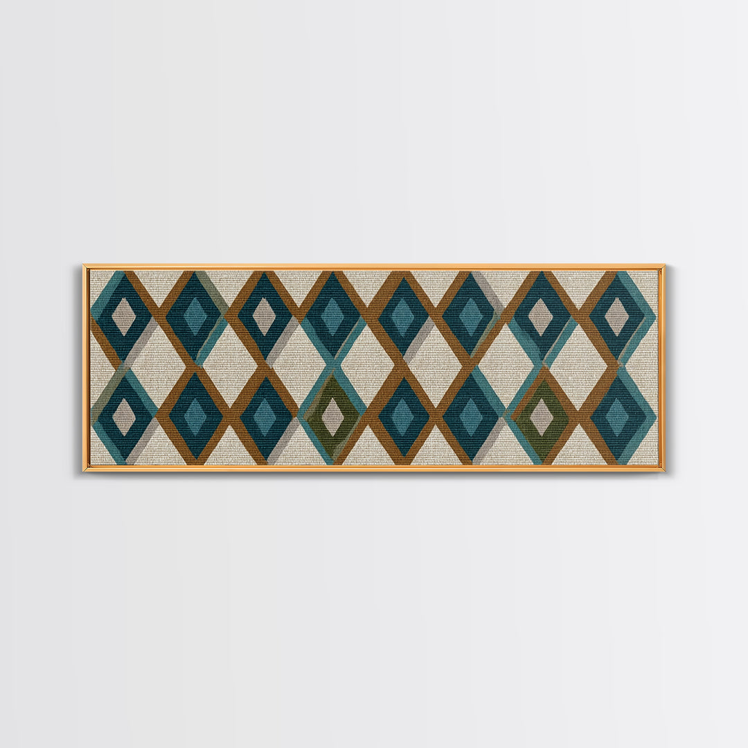 Teal Brown Diamond Pattern Wall Art, Midcentury Modern Decor, Geometric Art Print, MCM Wall Decor, Boho Style, Home Decor