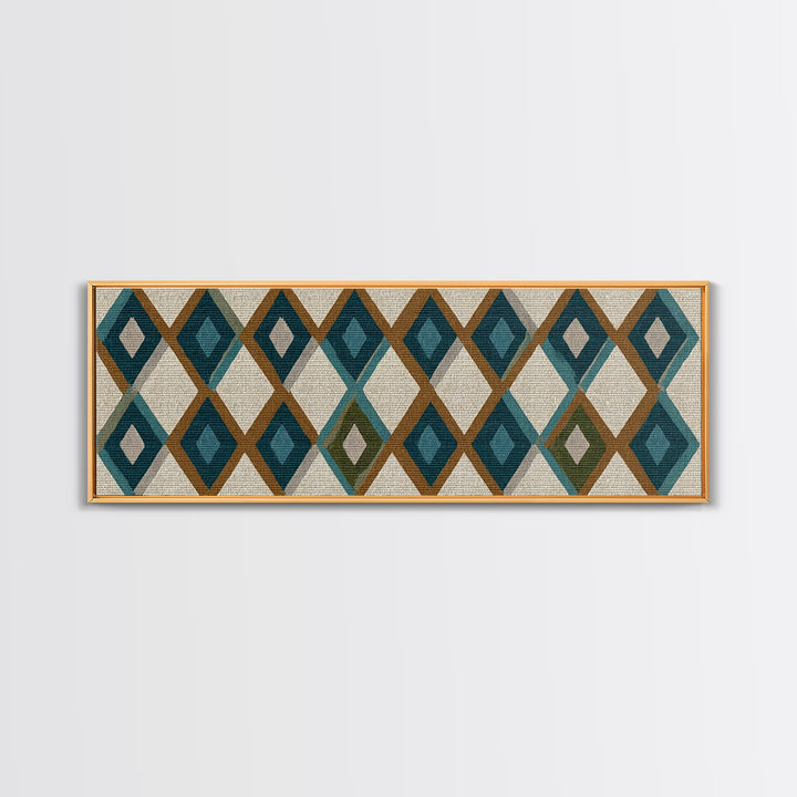Teal Brown Diamond Pattern Wall Art, Midcentury Modern Decor, Geometric Art Print, MCM Wall Decor, Boho Style, Home Decor