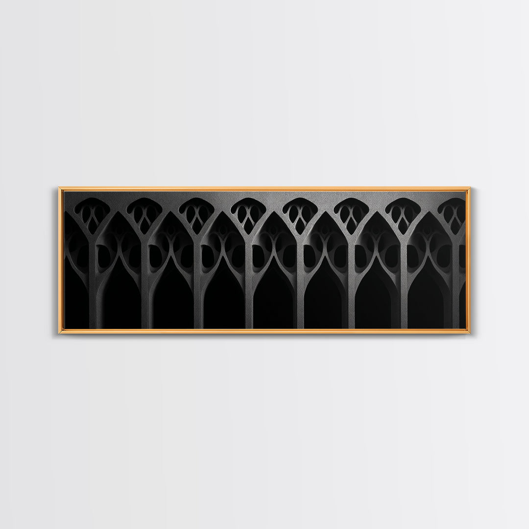 Black Gothic Arch Pattern Canvas Print, Architectural Art, Art Deco Wall Decor, Modern Wall Art, Masculine Home Office Decor