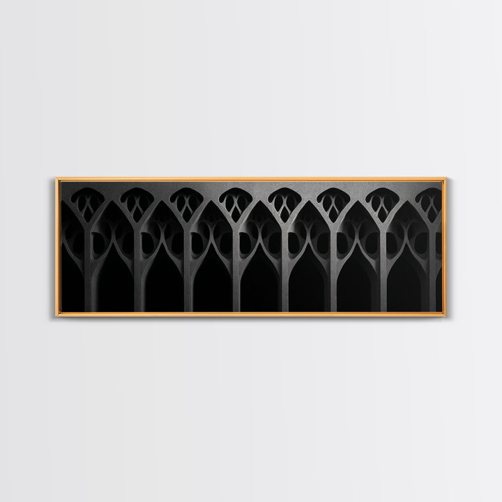 Black Gothic Arch Pattern Canvas Print, Architectural Art, Art Deco Wall Decor, Modern Wall Art, Masculine Home Office Decor