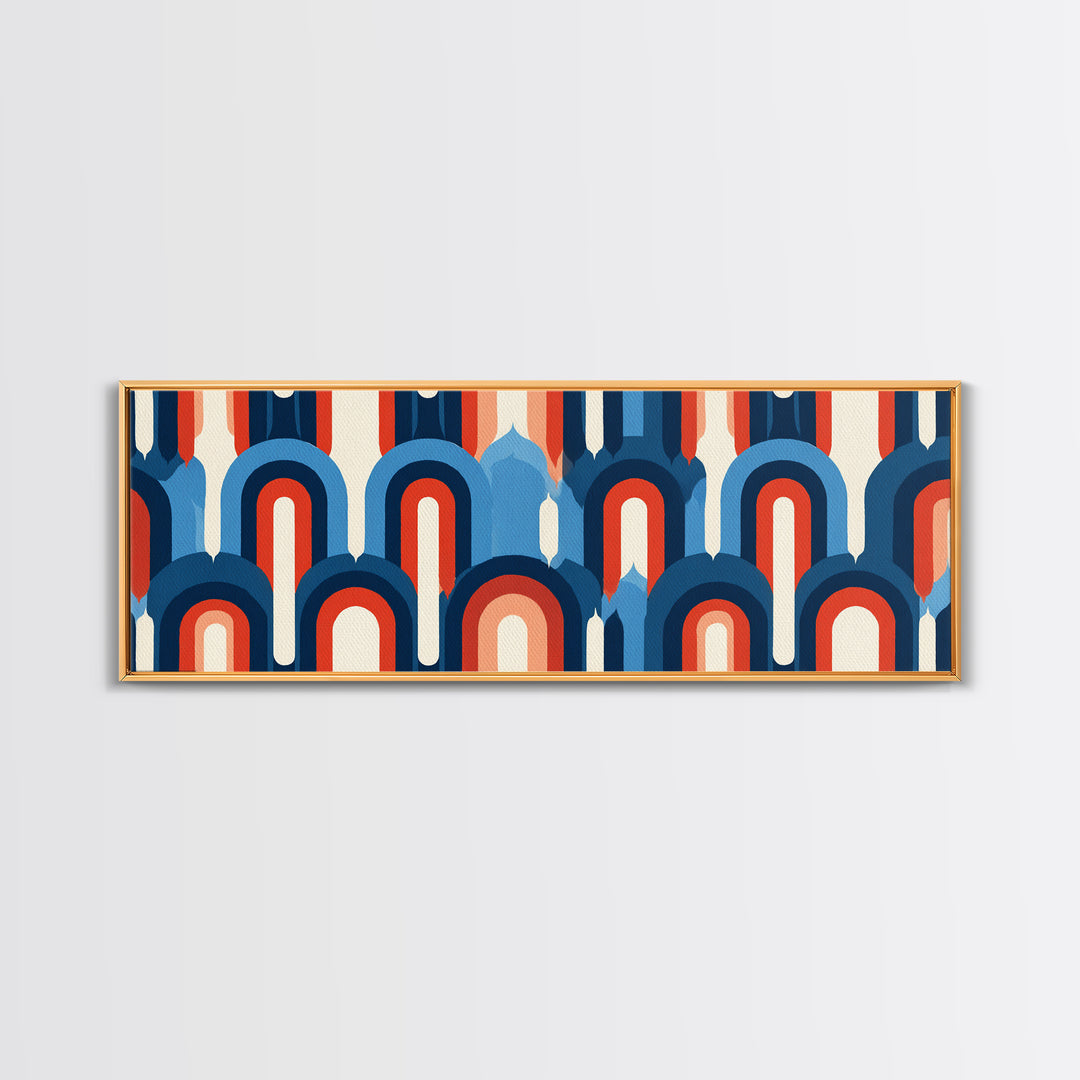 Retro Red Blue Arch Pattern Wall Art, Midcentury Modern Geometric Poster, Bauhaus Style Decor, Colorful MCM Print Gift Idea