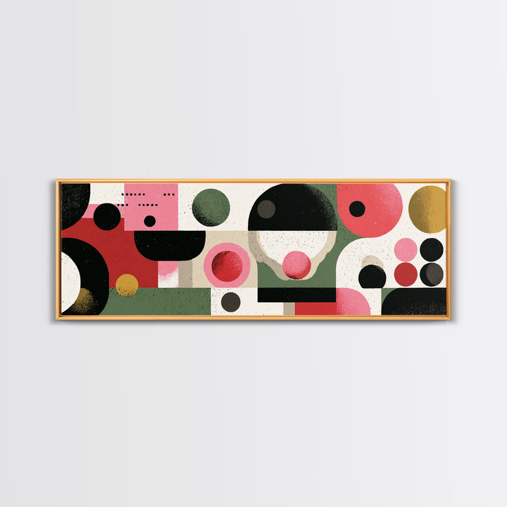 Pink Green Bauhaus Abstract Canvas Print, Midcentury Modern Wall Art, Geometric Circle Decor, Retro Gallery Poster Gift Idea