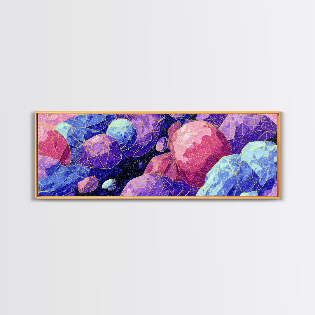Vibrant Polygon Space Rocks Canvas Print, Cosmic Abstract Wall Art, Colorful Sci Fi Decor, Modern Geometric Poster Gift Idea