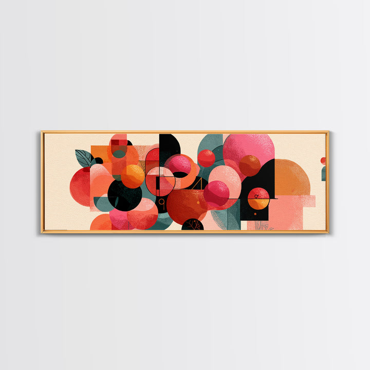 Abstract Citrus Circle Wall Art, Orange Pink Botanical Still Life Poster, Midcentury Modern Geometric Canvas Print Gift Idea