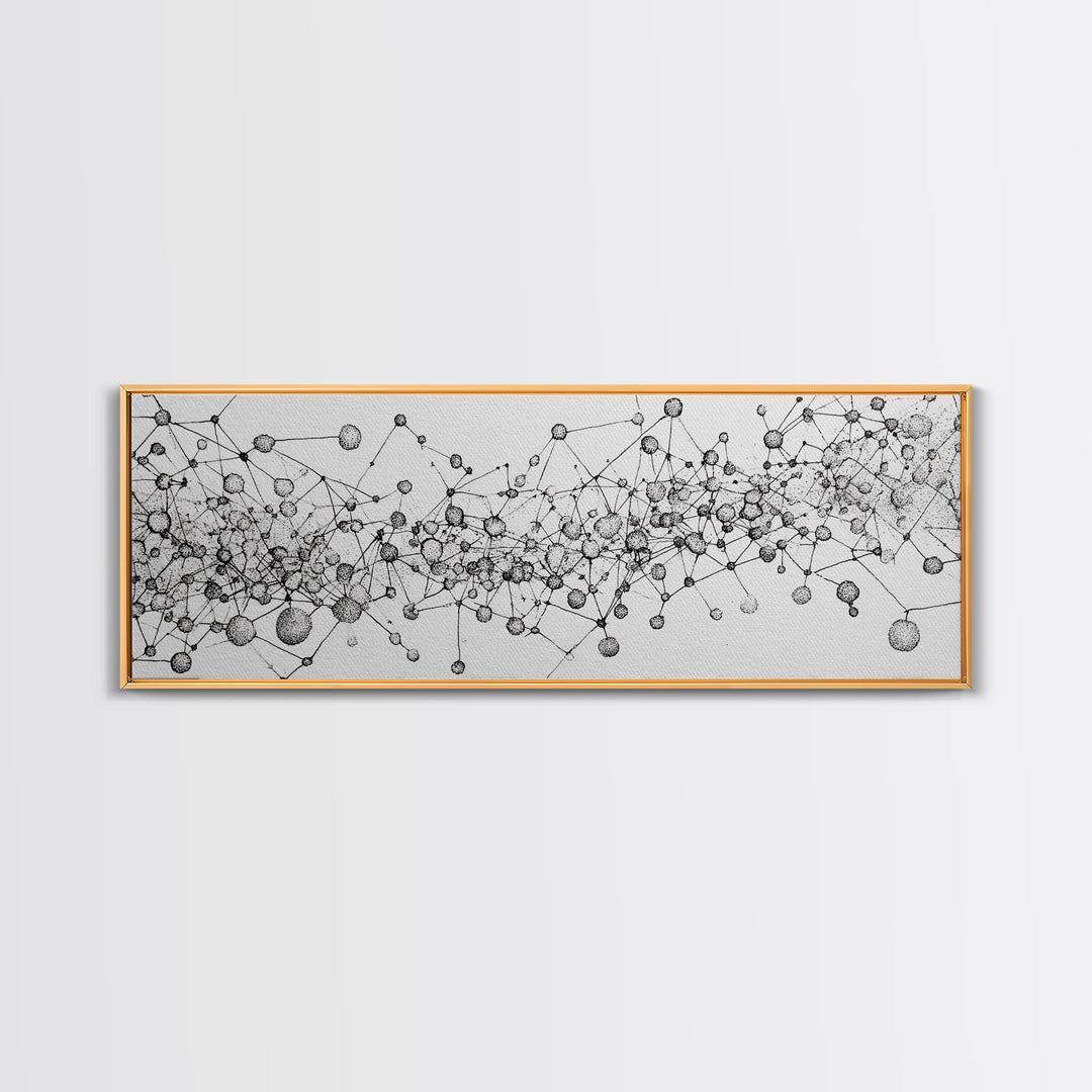 Black White Molecular Network Wall Art, Scientific Abstract Line Poster, Modern Minimalist Office Decor, Canvas Print Gift