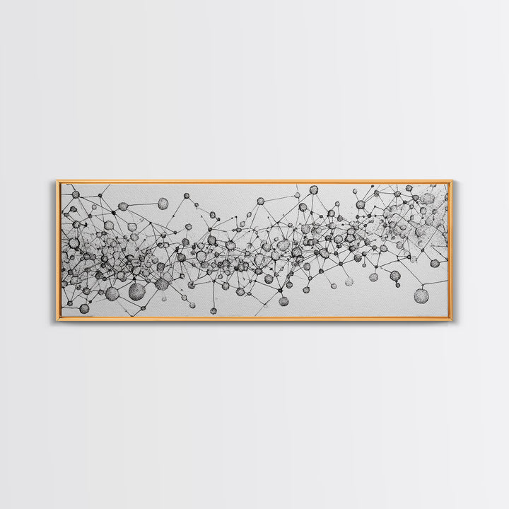 Black White Molecular Network Wall Art, Scientific Abstract Line Poster, Modern Minimalist Office Decor, Canvas Print Gift
