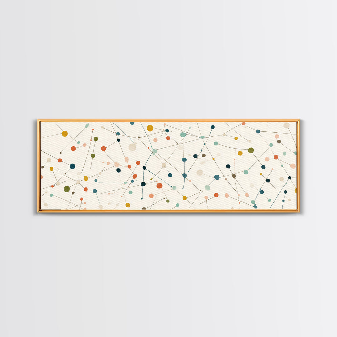 Muted Atomic Dots And Fine Connected Lines Canvas Print, Midcentury Modern Art, Geometric Wall Decor, Scandinavian Poster