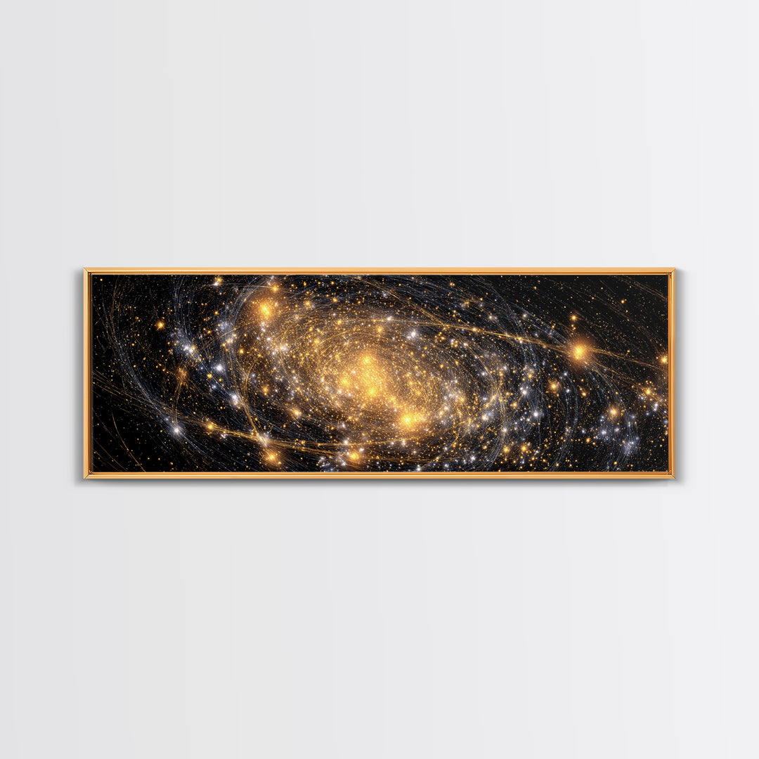 Golden Spiral Galaxy With Star Clusters Canvas Print, Abstract Space Wall Art, Modern Home Decor, Celestial Poster, Large Print