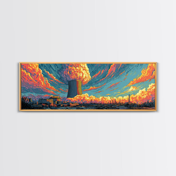 Nuclear Skyline With Orange Cloud Wall Art, Atomic Retro Poster, Midcentury Modern Art, Sci Fi Industrial Wall Decor, Home Office Decor