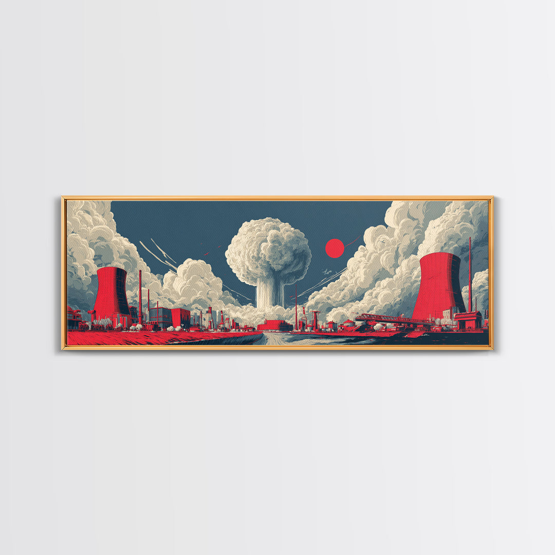 Red Nuclear Factory Mushroom Cloud Canvas Print, Atomic Art Print, Midcentury Modern Wall Decor, Retro Sci Fi Poster, Office Wall Art