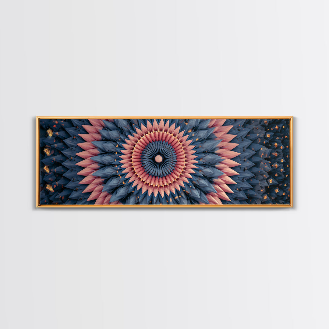 Layered Pink And Navy Geometric Mandala Wall Art, Midcentury Modern Abstract Canvas, Retro MCM Decor, Large Print, Home Decor