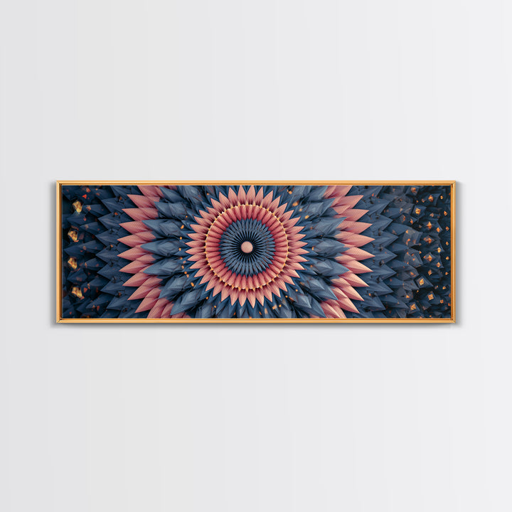 Layered Pink And Navy Geometric Mandala Wall Art, Midcentury Modern Abstract Canvas, Retro MCM Decor, Large Print, Home Decor